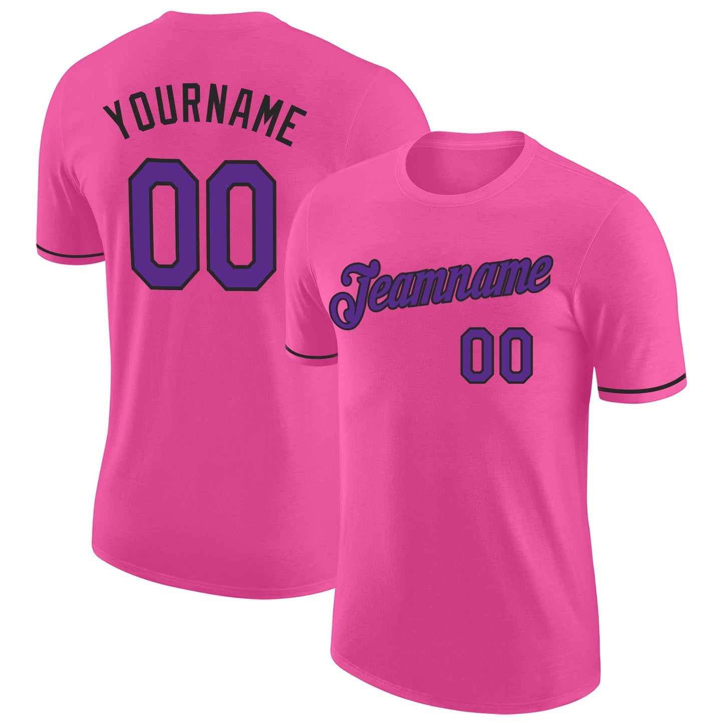 Custom Pink Purple-Black Performance T-Shirt - Main View