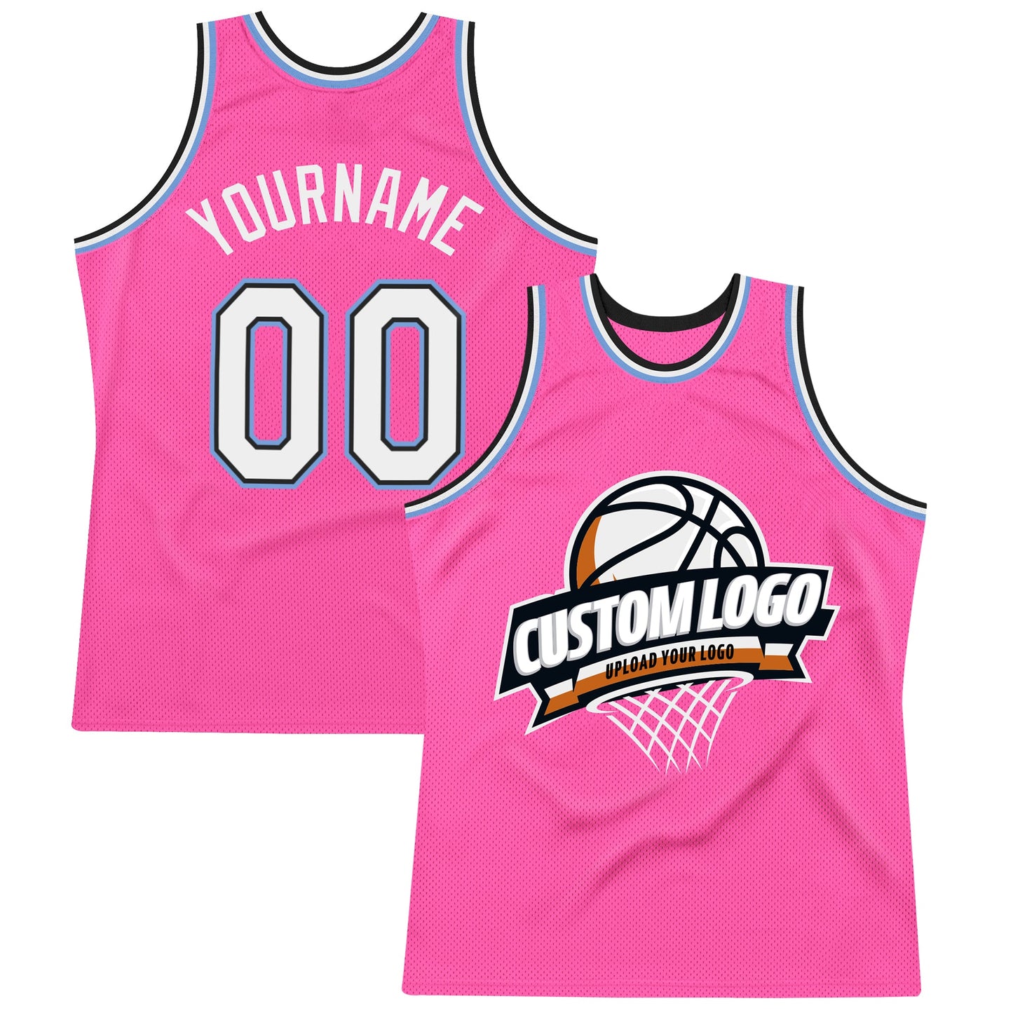 Custom Pink White Black-Light Blue Authentic Throwback Basketball Jersey - Main View