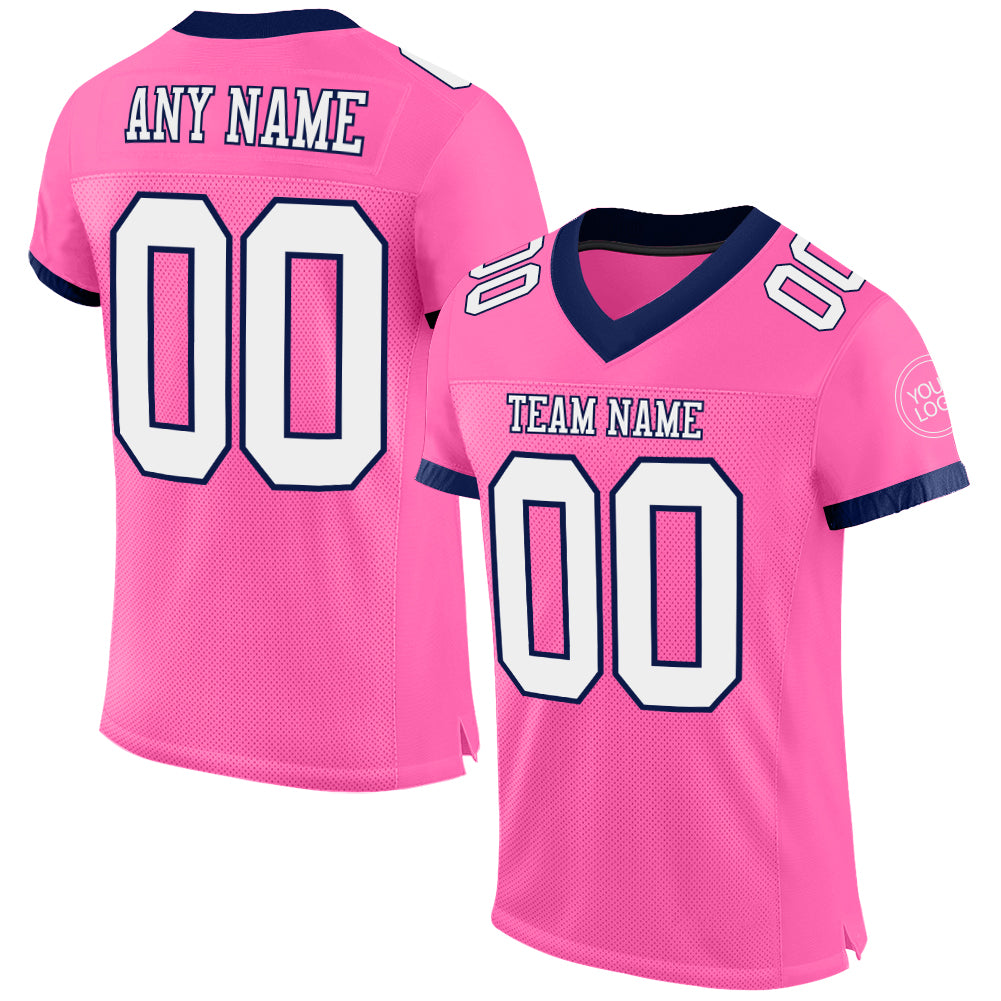 Custom Pink White-Navy Mesh Authentic Football Jersey - Main View