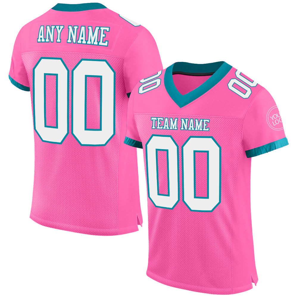 Custom Pink White-Teal Mesh Authentic Football Jersey - Main View