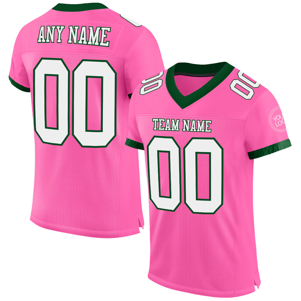 Custom Pink White-Green Mesh Authentic Football Jersey - Main View