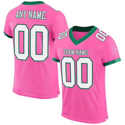 Custom Pink White-Kelly Green Mesh Authentic Football Jersey - Main View
