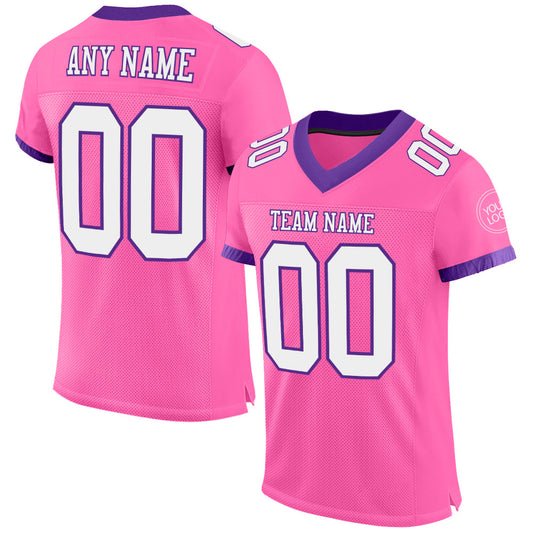 Custom Pink White-Purple Mesh Authentic Football Jersey - Main View