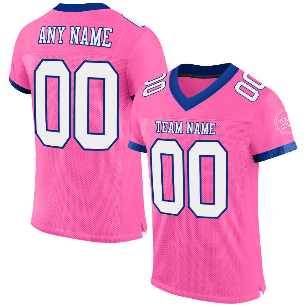 Custom Pink White-Royal Mesh Authentic Football Jersey - Main View