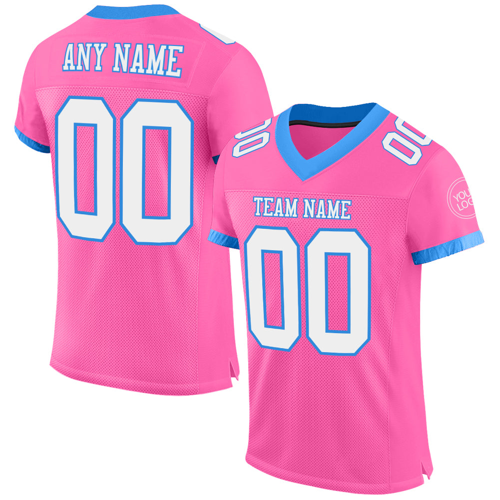 Custom Pink White-Powder Blue Mesh Authentic Football Jersey - Main View