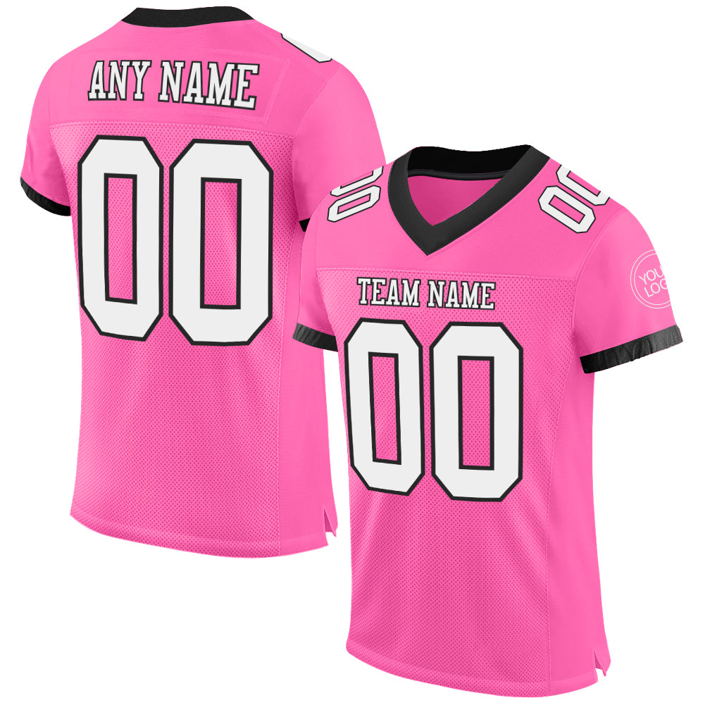 Custom Pink White-Black Mesh Authentic Football Jersey - Main View
