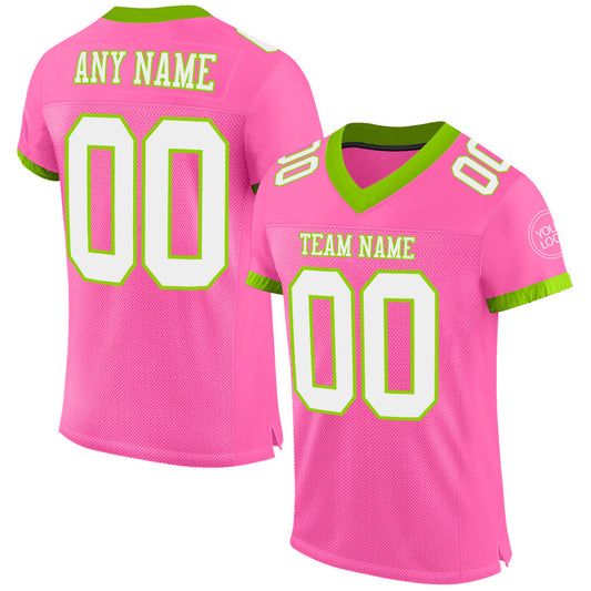Custom Pink White-Neon Green Mesh Authentic Football Jersey - Main View