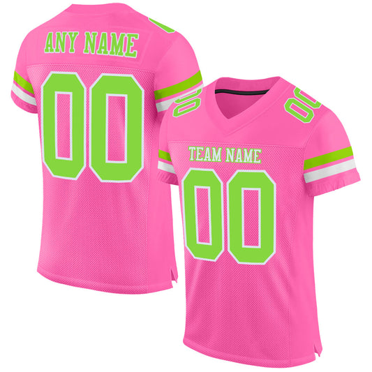 Custom Pink Neon Green-White Mesh Authentic Football Jersey - Main View