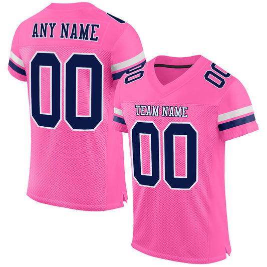 Custom Pink Navy-White Mesh Authentic Football Jersey - Main View