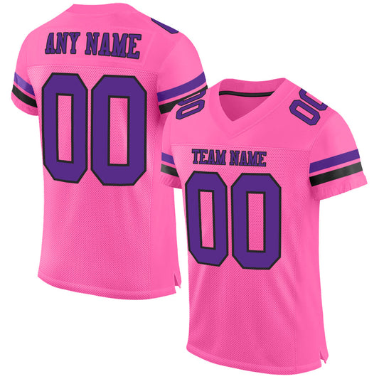 Custom Pink Purple-Black Mesh Authentic Football Jersey - Main View
