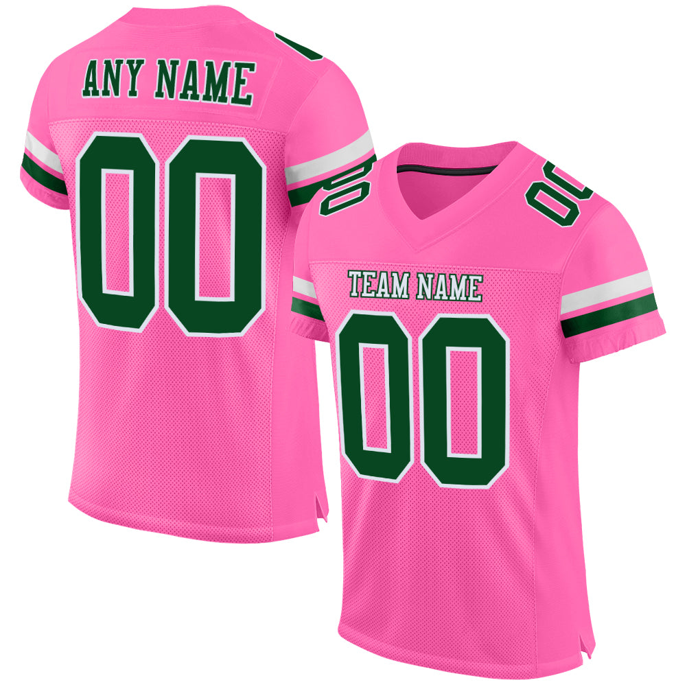 Custom Pink Green-White Mesh Authentic Football Jersey - Main View