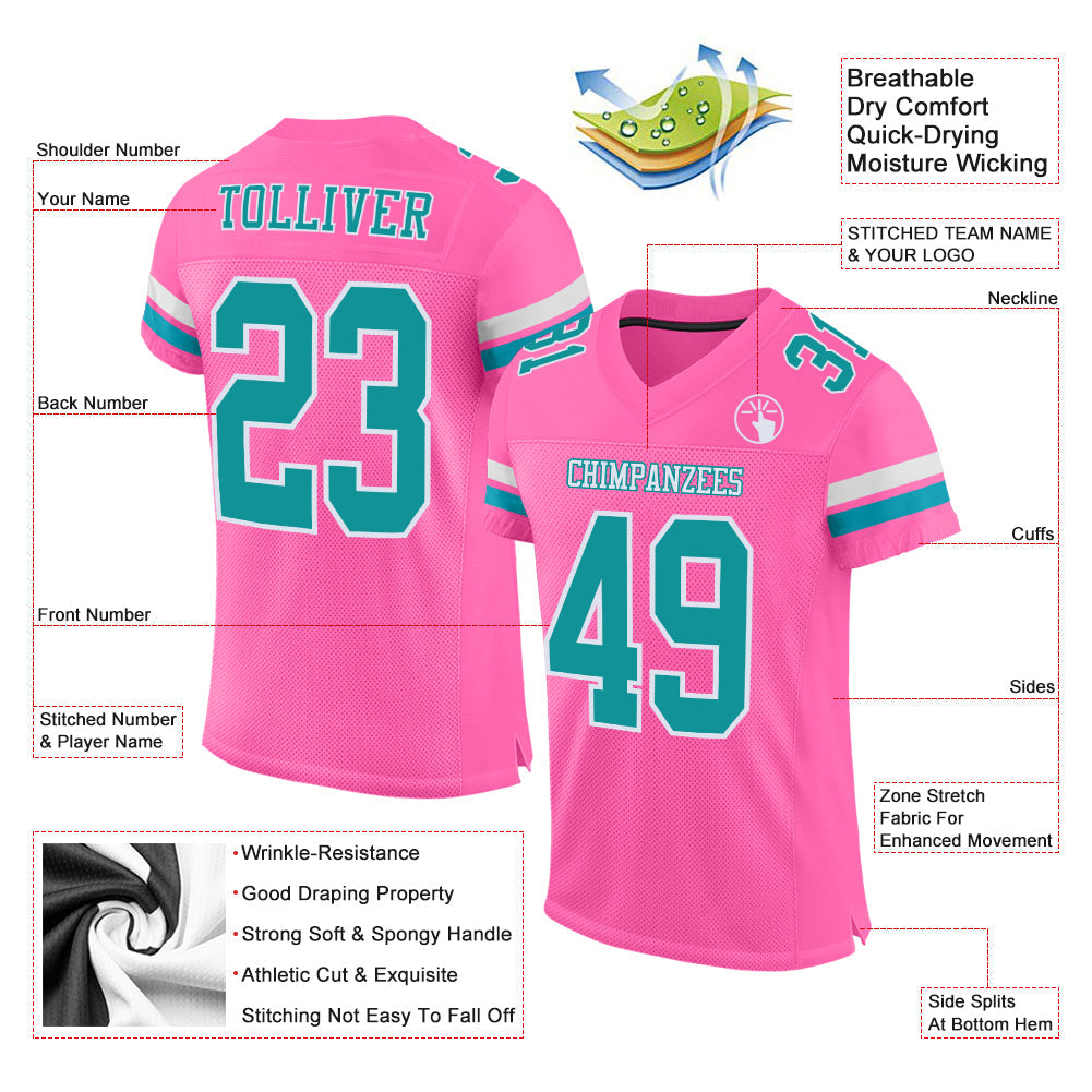 Custom Pink Teal-White Mesh Authentic Football Jersey view 2
