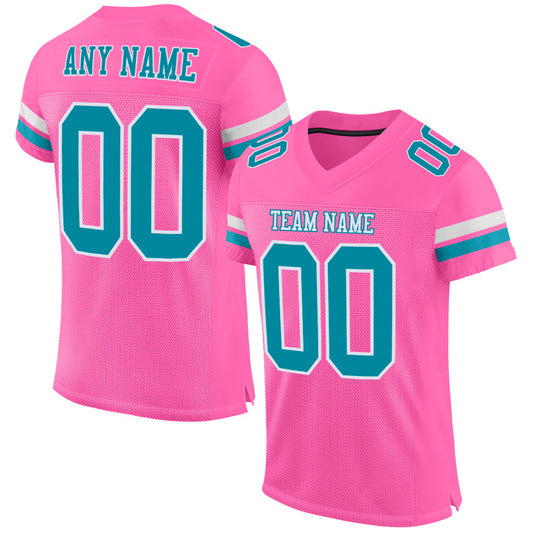 Custom Pink Teal-White Mesh Authentic Football Jersey - Main View