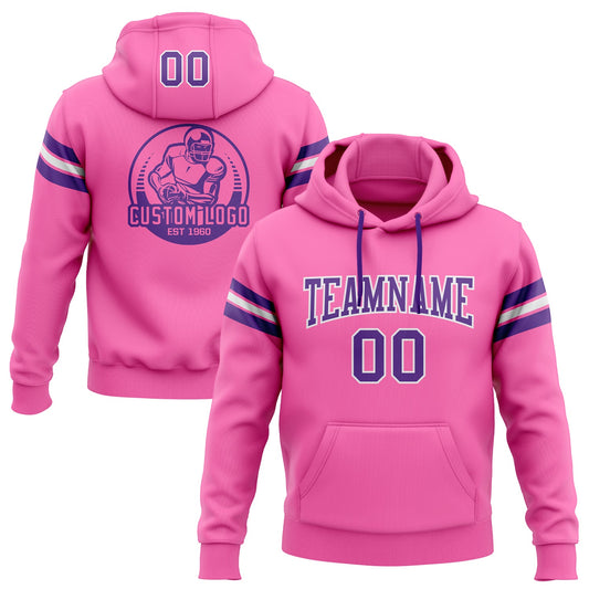 Custom Stitched Pink Purple-White Football Pullover Sweatshirt Hoodie - Main View