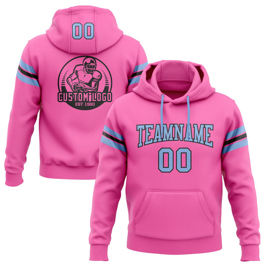 Custom Stitched Pink Light Blue-Black Football Pullover Sweatshirt Hoodie - Main View