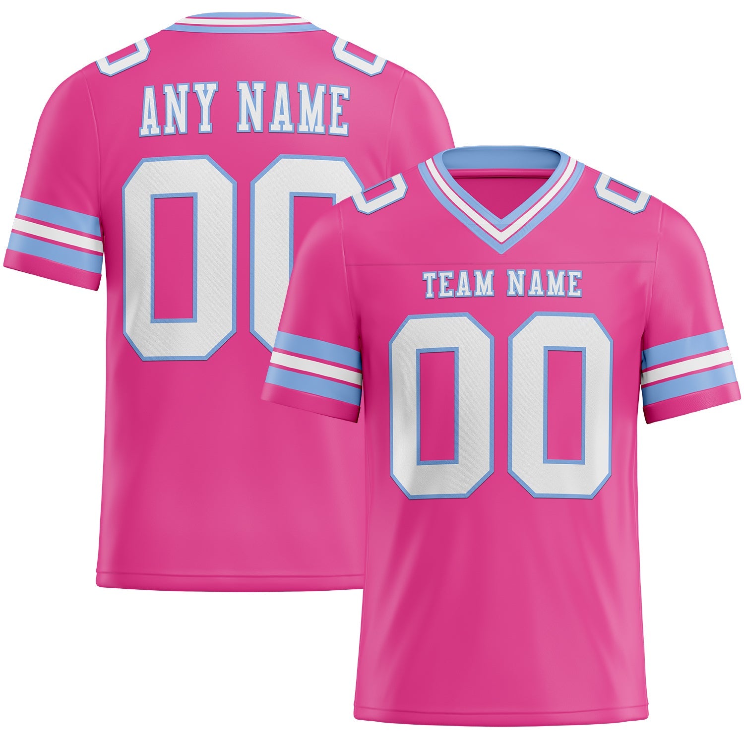 Custom Pink White-Light Blue Authentic Football Jersey - Main View