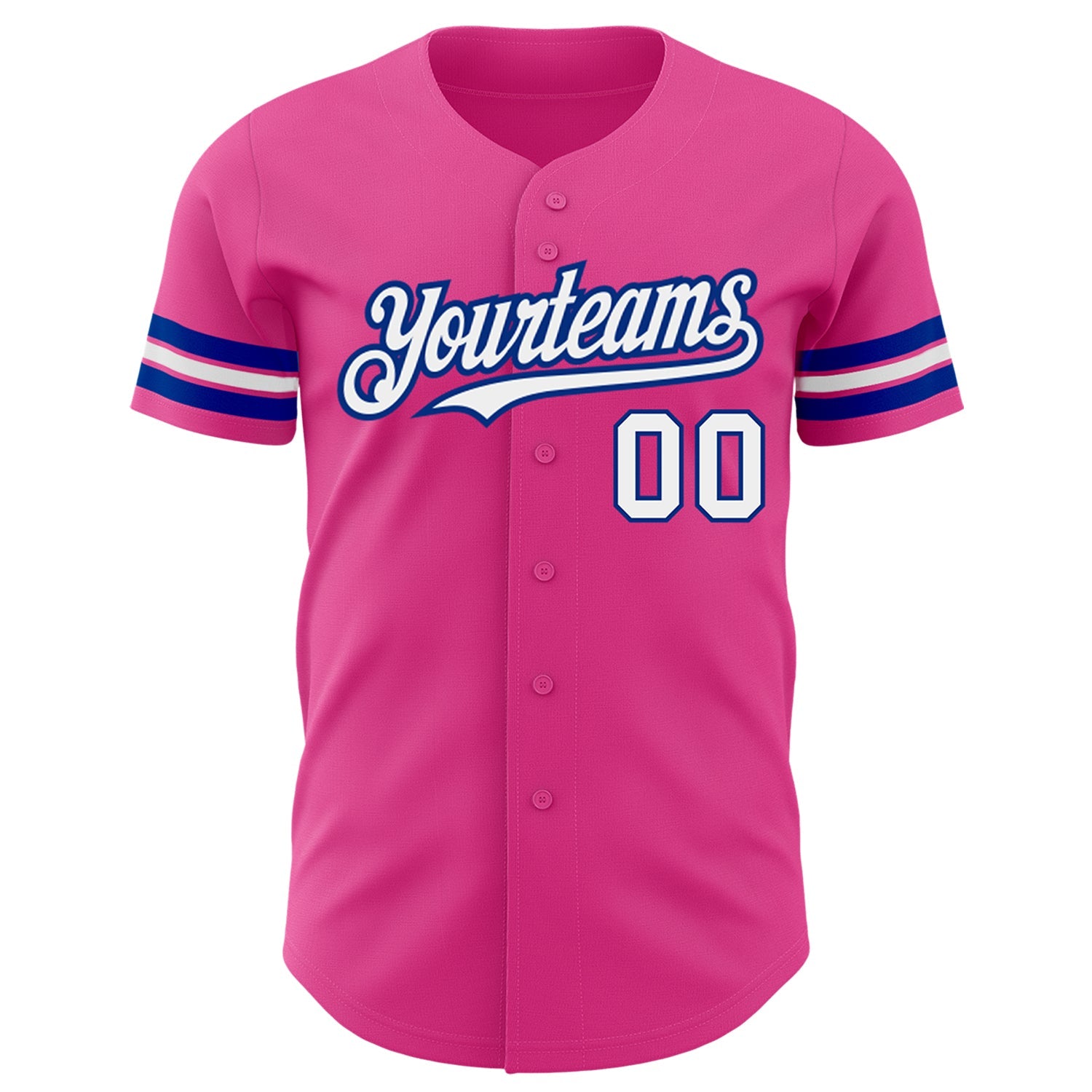 Custom Pink White-Royal Authentic Baseball Jersey view 2