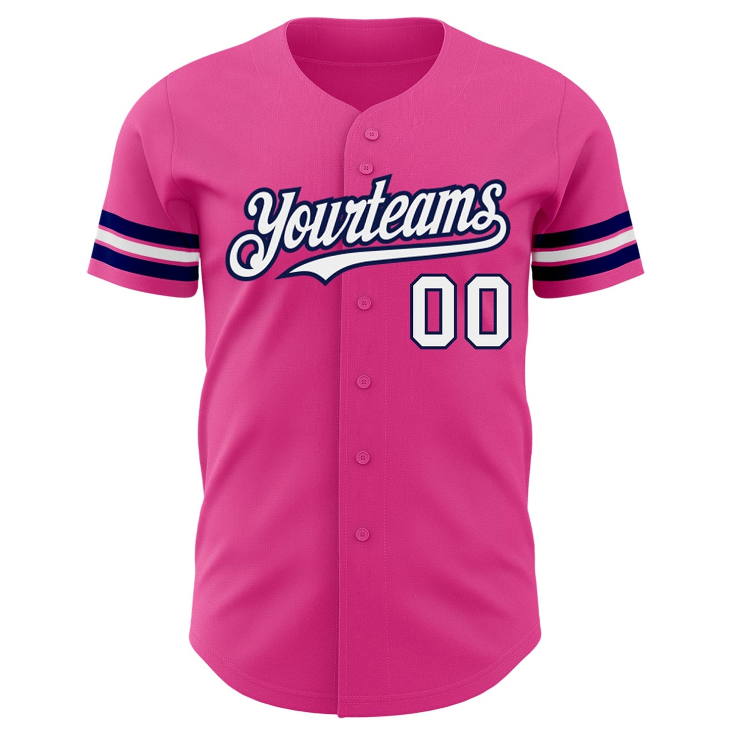 Custom Pink White-Navy Authentic Baseball Jersey view 2