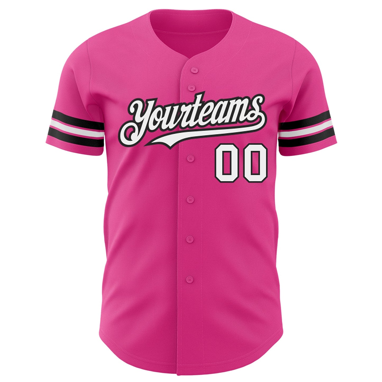 Custom Pink White-Black Authentic Baseball Jersey view 2