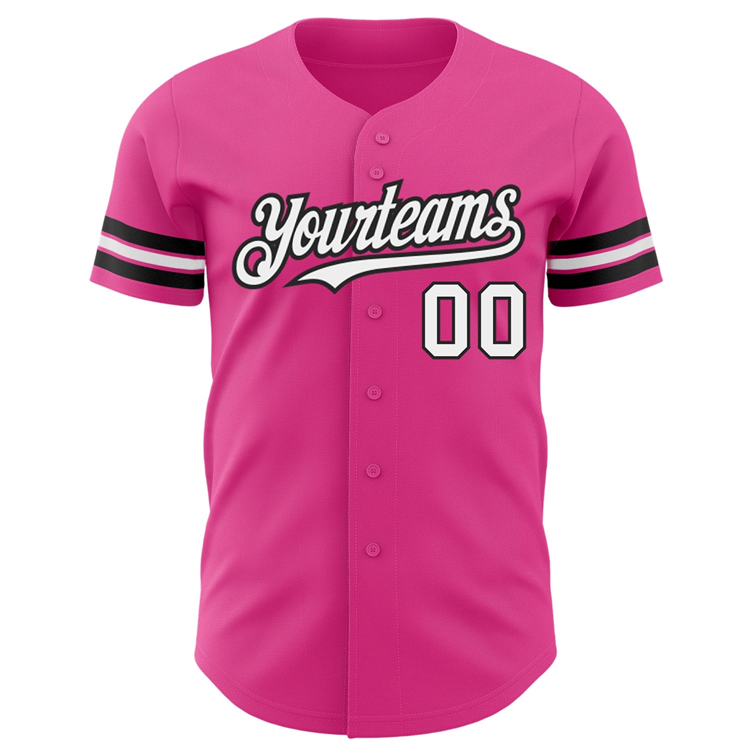 Custom Pink White-Black Authentic Baseball Jersey view 2