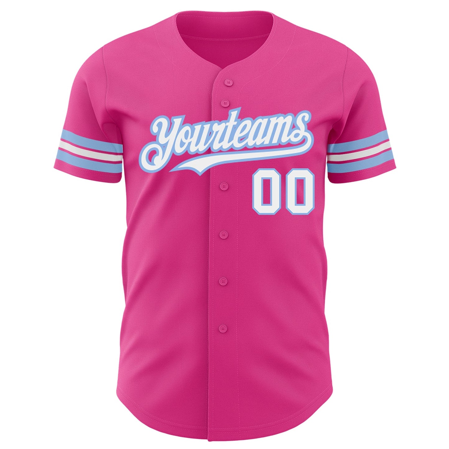Custom Pink White-Light Blue Authentic Baseball Jersey view 2