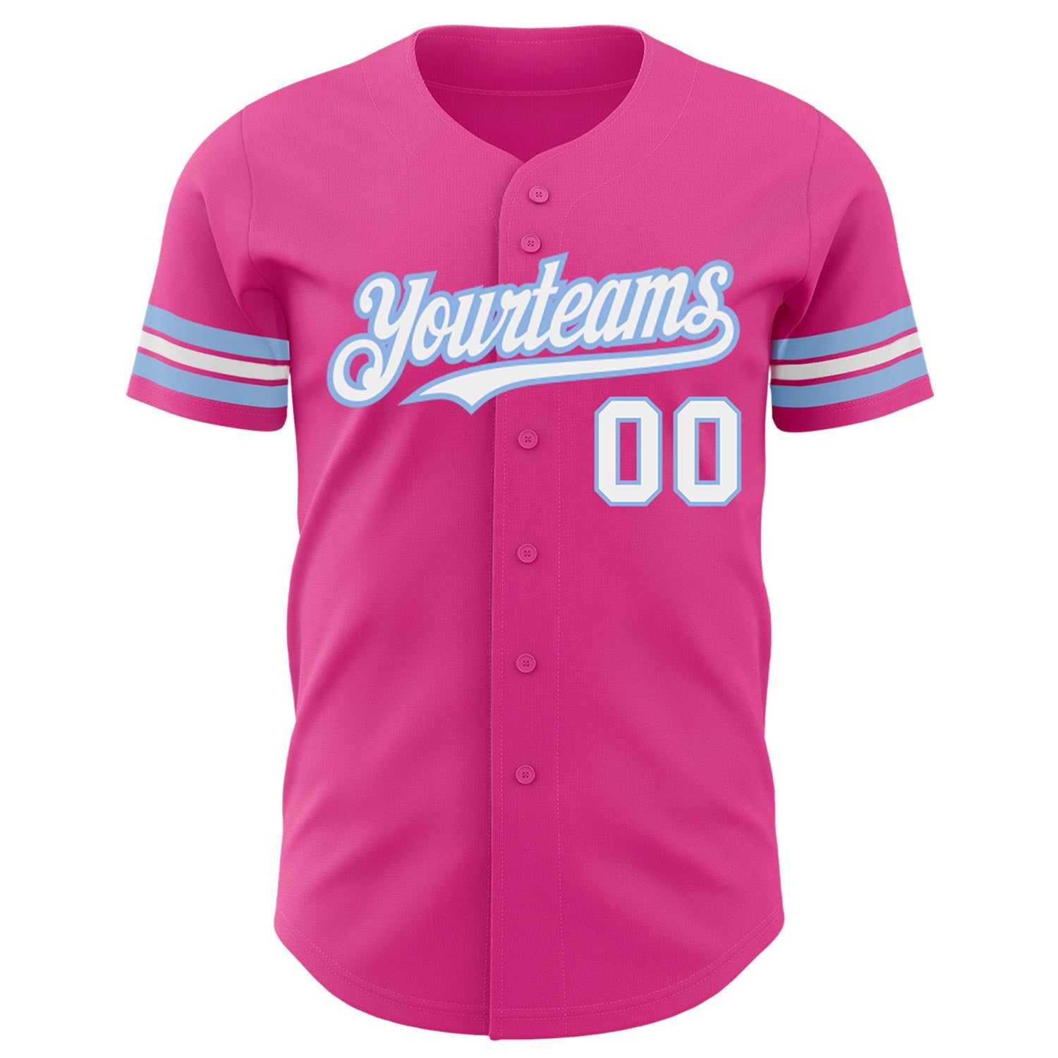 Custom Pink White-Light Blue Authentic Baseball Jersey view 2
