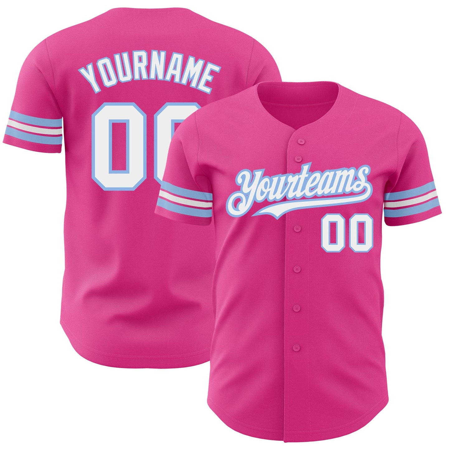 Custom Pink White-Light Blue Authentic Baseball Jersey - Main View