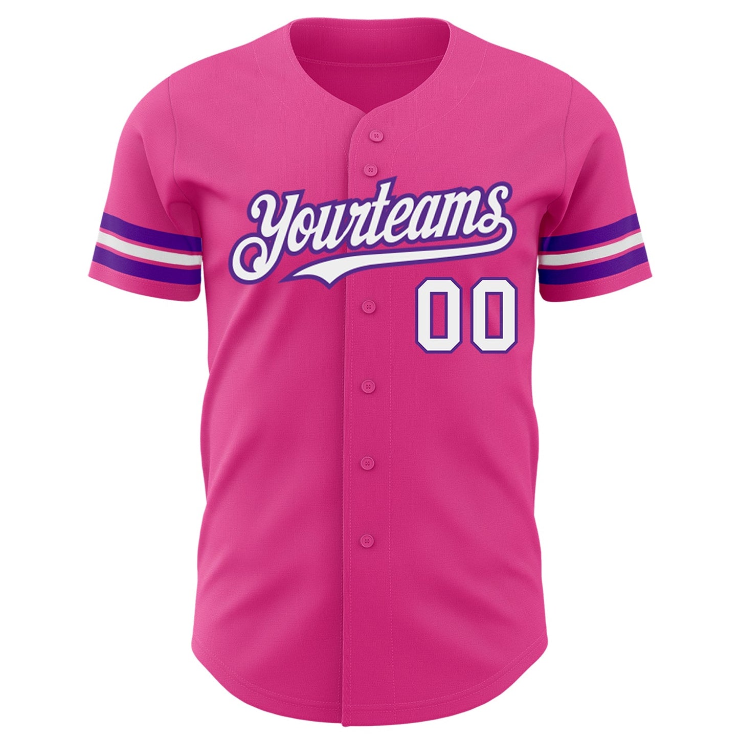 Custom Pink White-Purple Authentic Baseball Jersey view 2