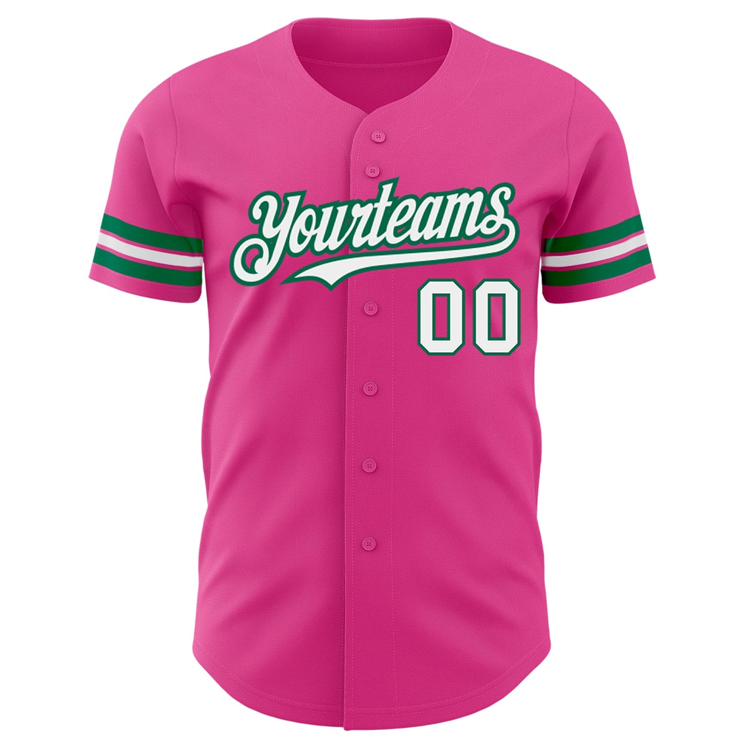 Custom Pink White-Kelly Green Authentic Baseball Jersey view 2