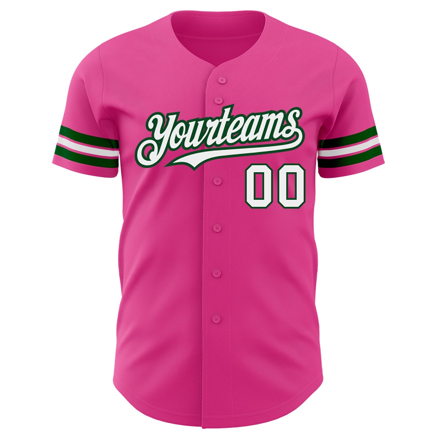 Custom Pink White-Green Authentic Baseball Jersey view 2