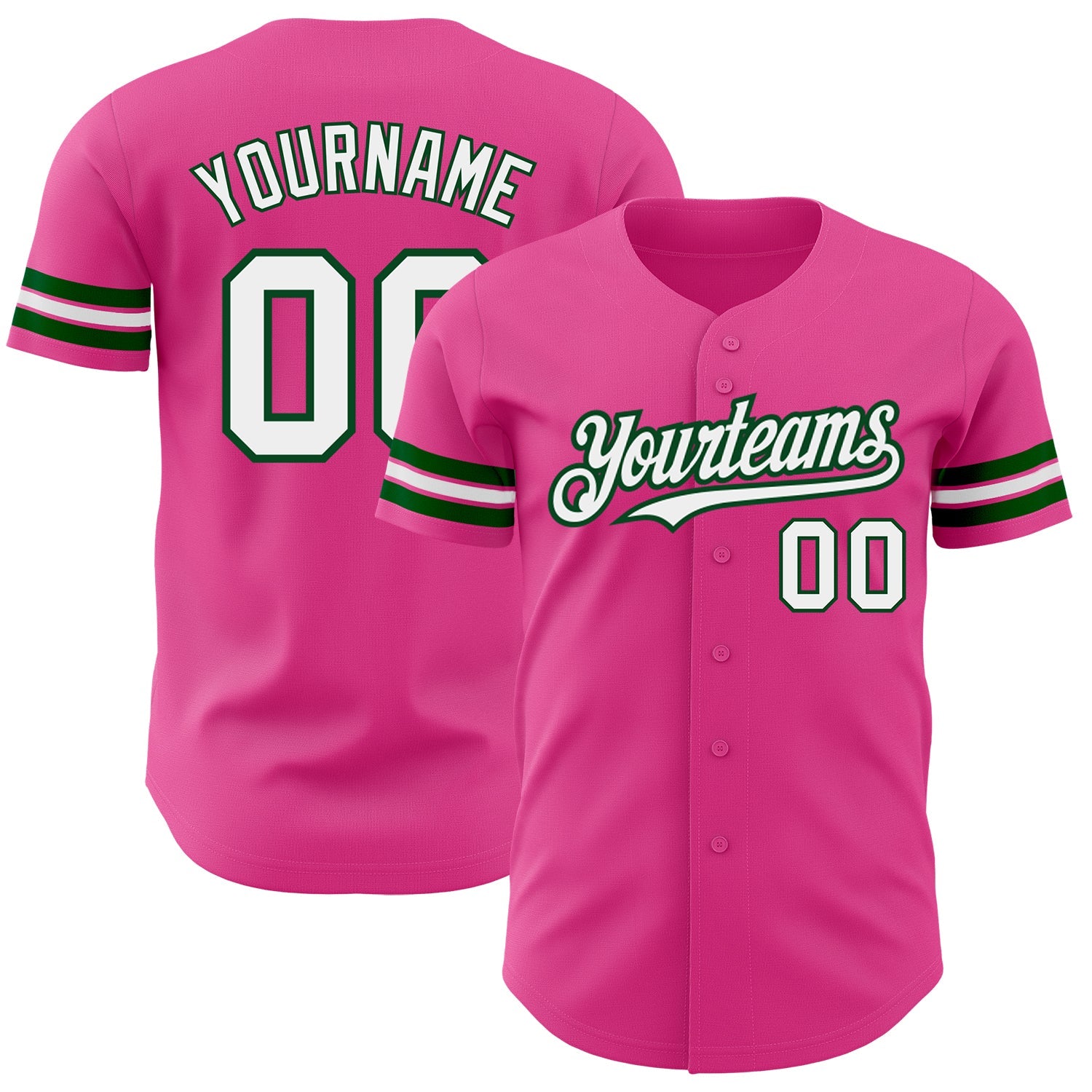 Custom Pink White-Green Authentic Baseball Jersey - Main View