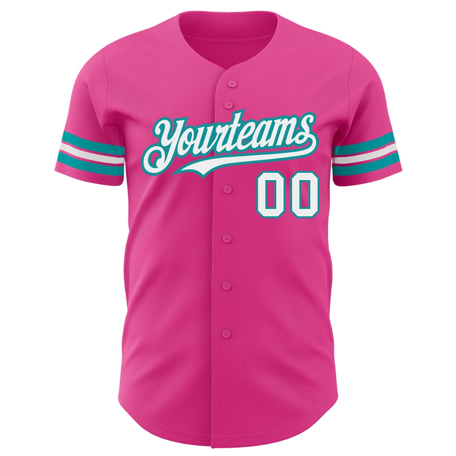 Custom Pink White-Teal Authentic Baseball Jersey view 2