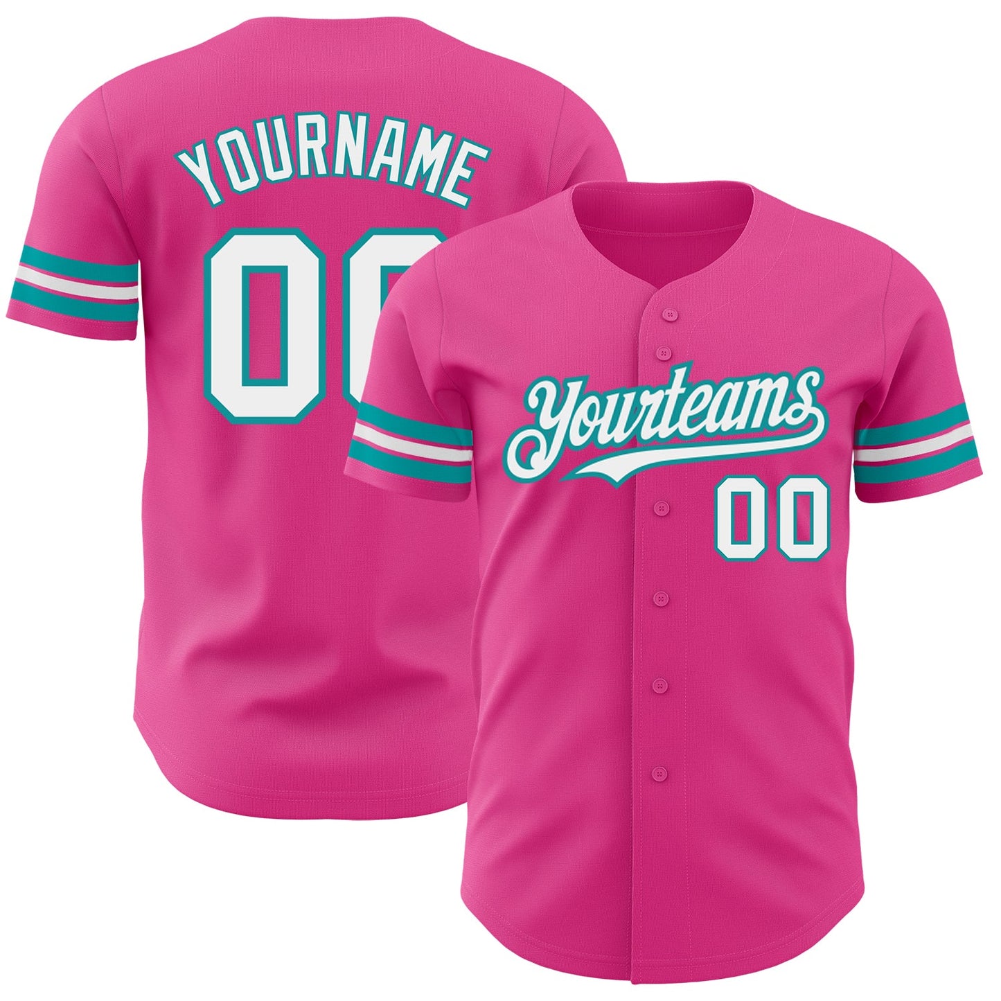 Custom Pink White-Teal Authentic Baseball Jersey - Main View