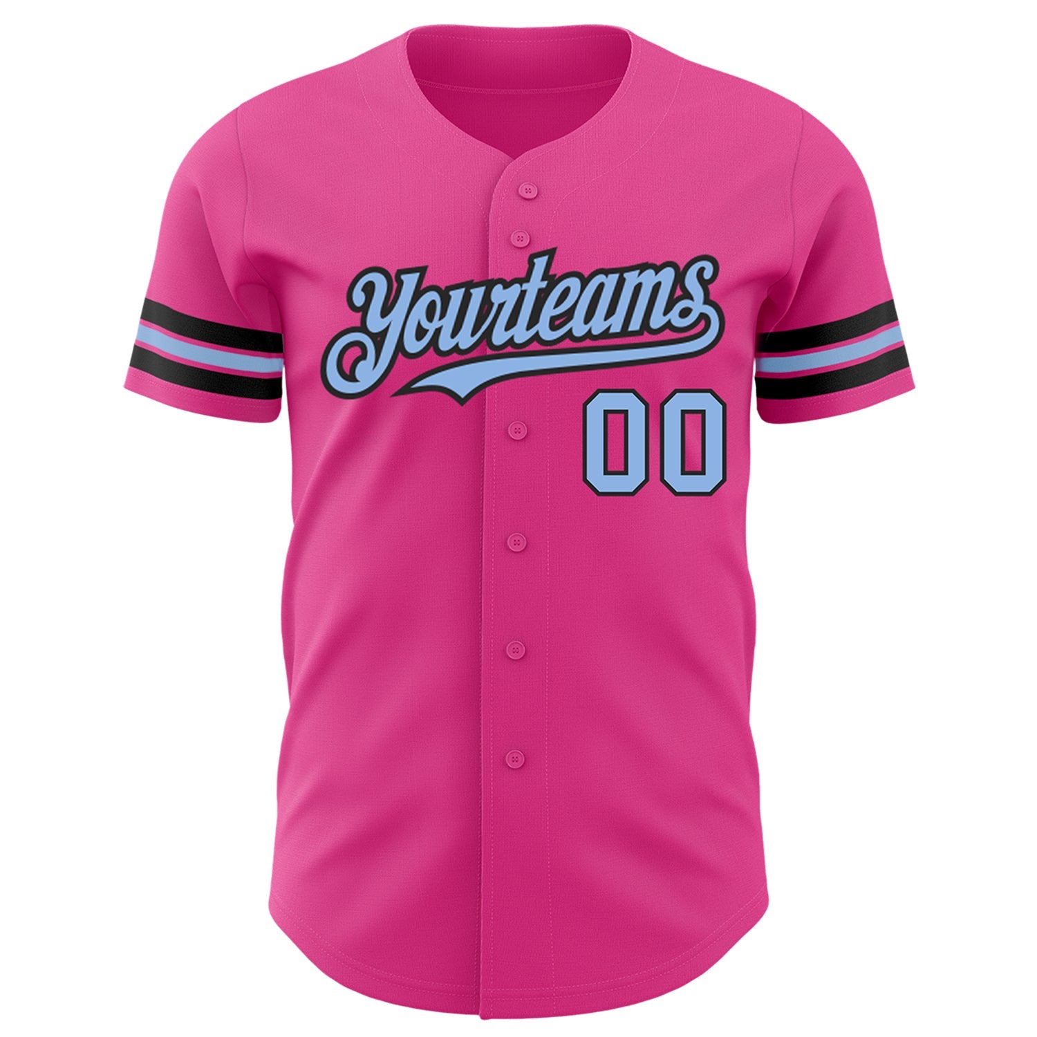 Custom Pink Light Blue-Black Authentic Baseball Jersey view 2