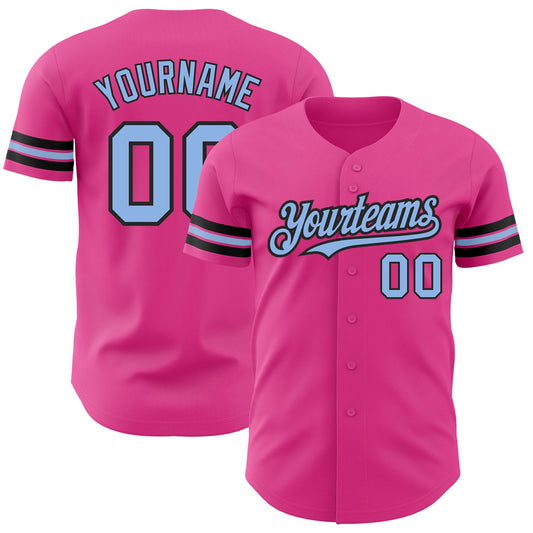 Custom Pink Light Blue-Black Authentic Baseball Jersey - Main View