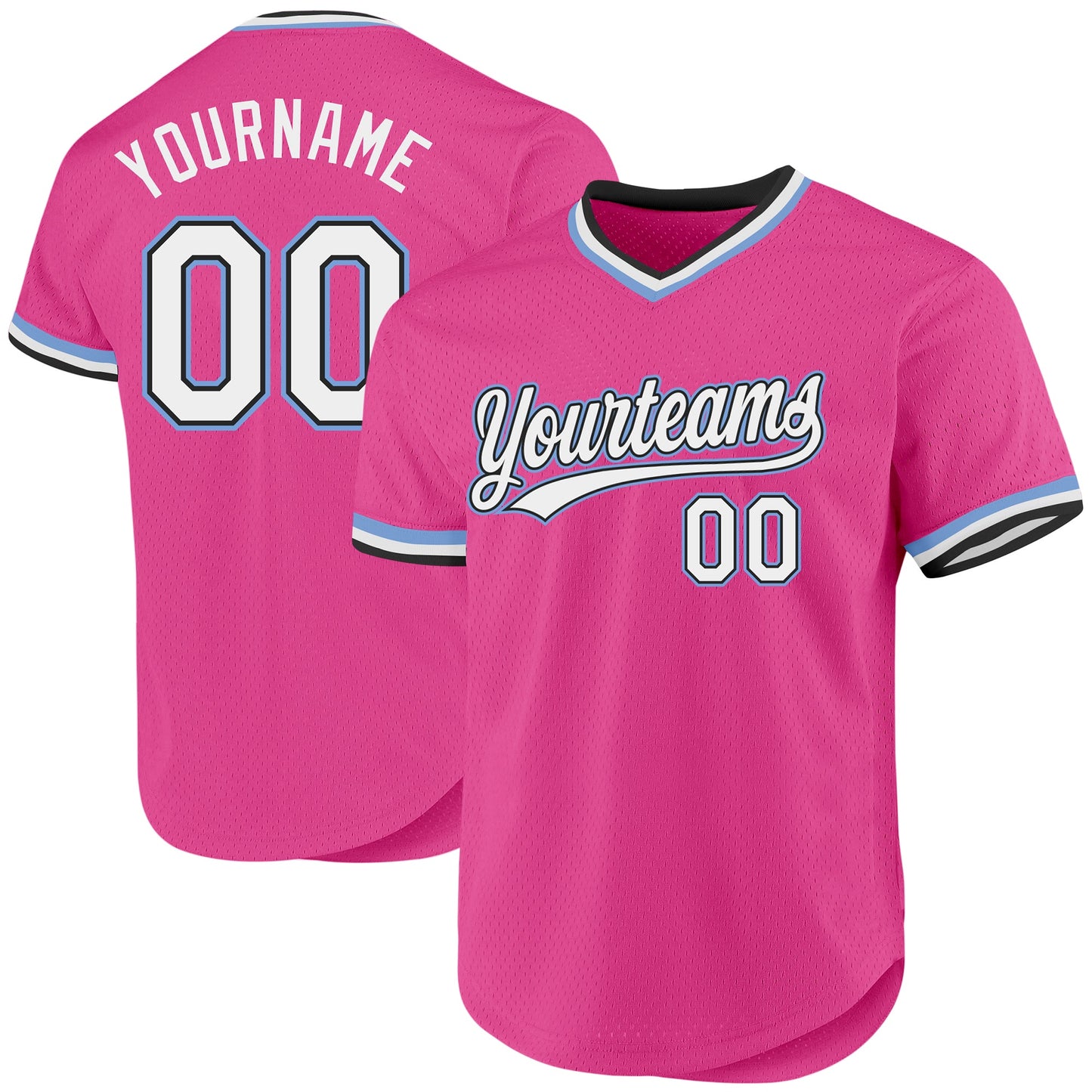Custom Pink Black-Light Blue Authentic Throwback Baseball Jersey - Main View