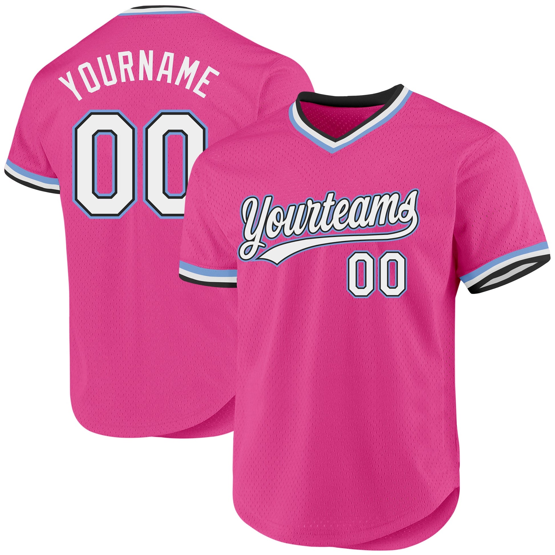 Custom Pink Black-Light Blue Authentic Throwback Baseball Jersey - Main View