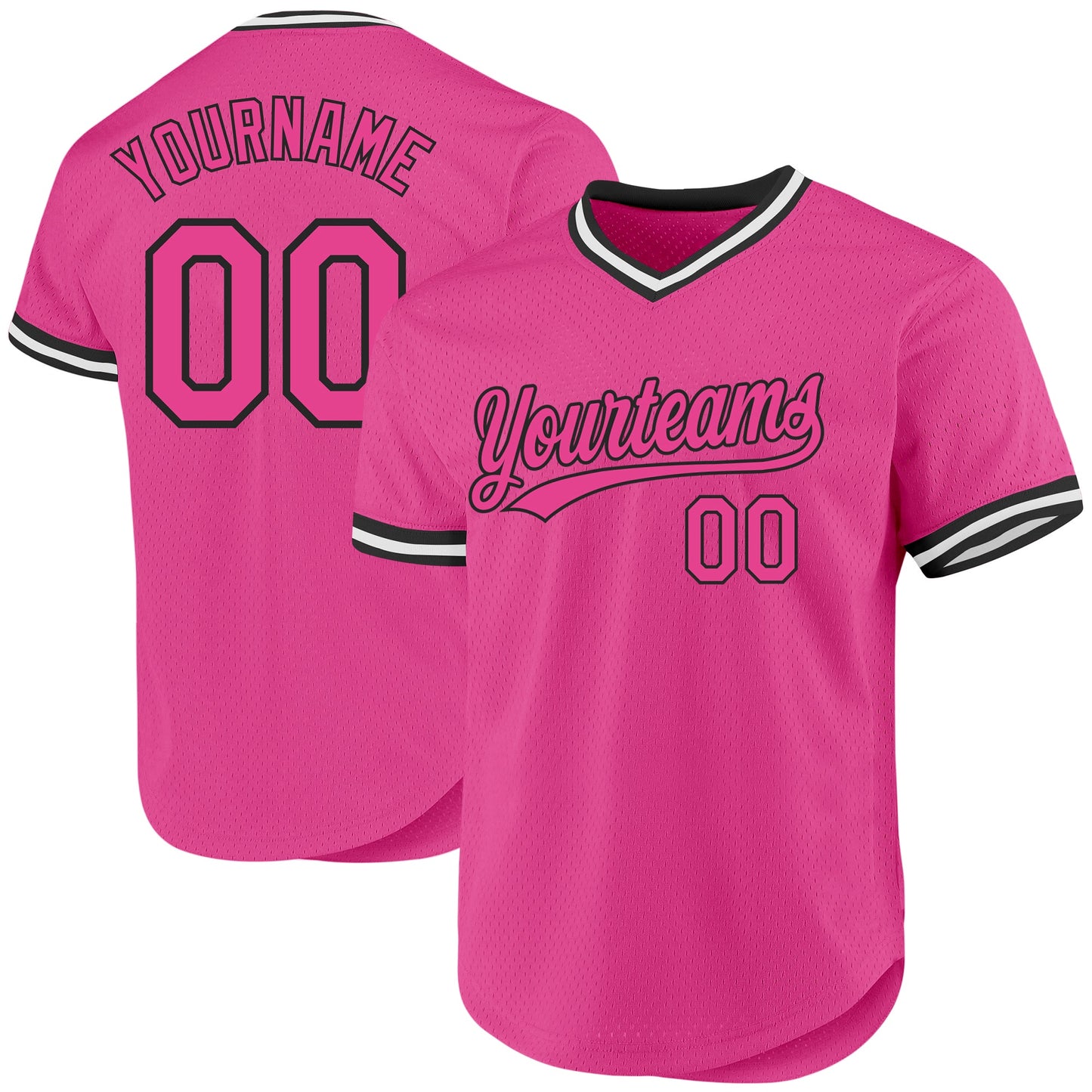 Custom Pink Black-White Authentic Throwback Baseball Jersey - Main View