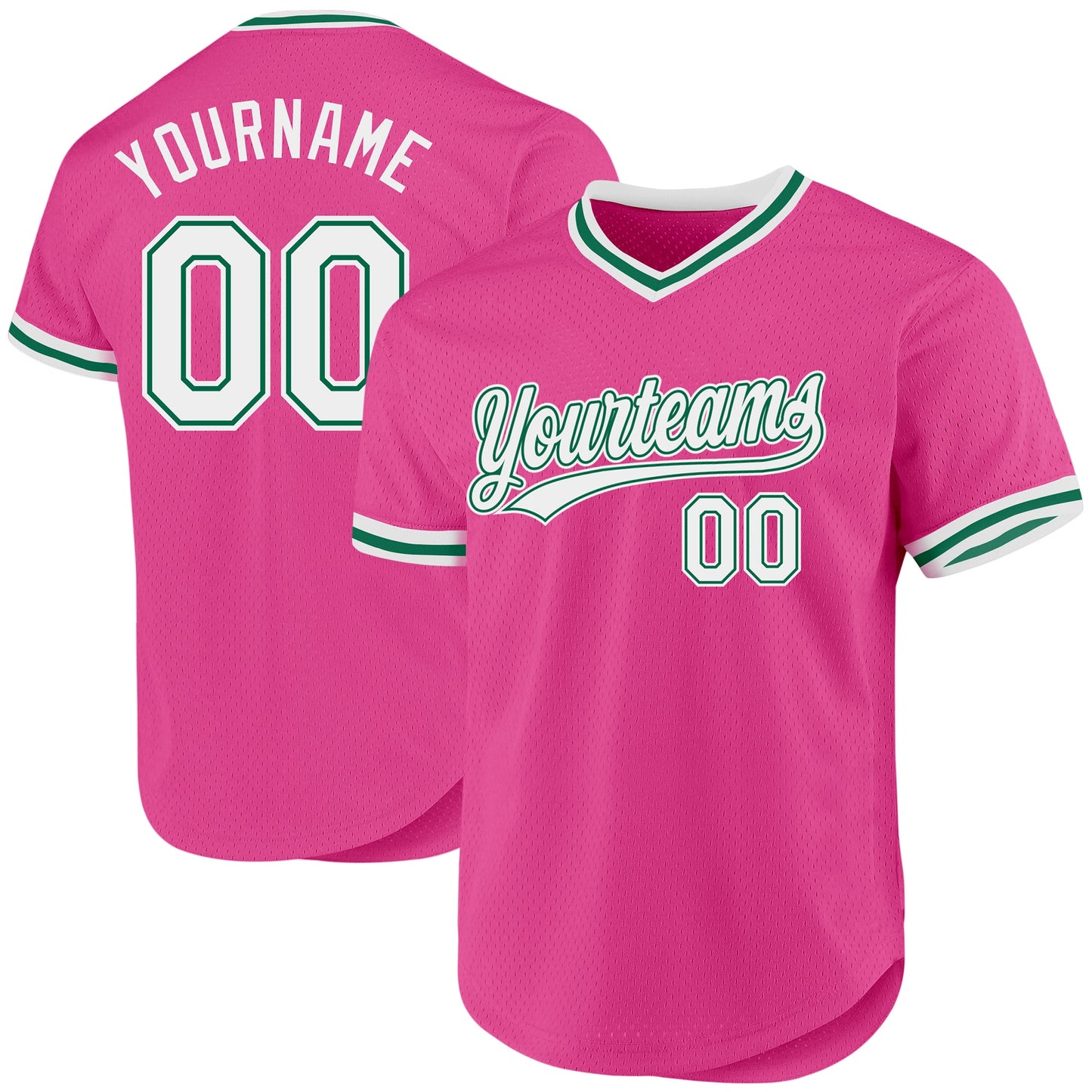 Custom Pink White-Kelly Green Authentic Throwback Baseball Jersey - Main View