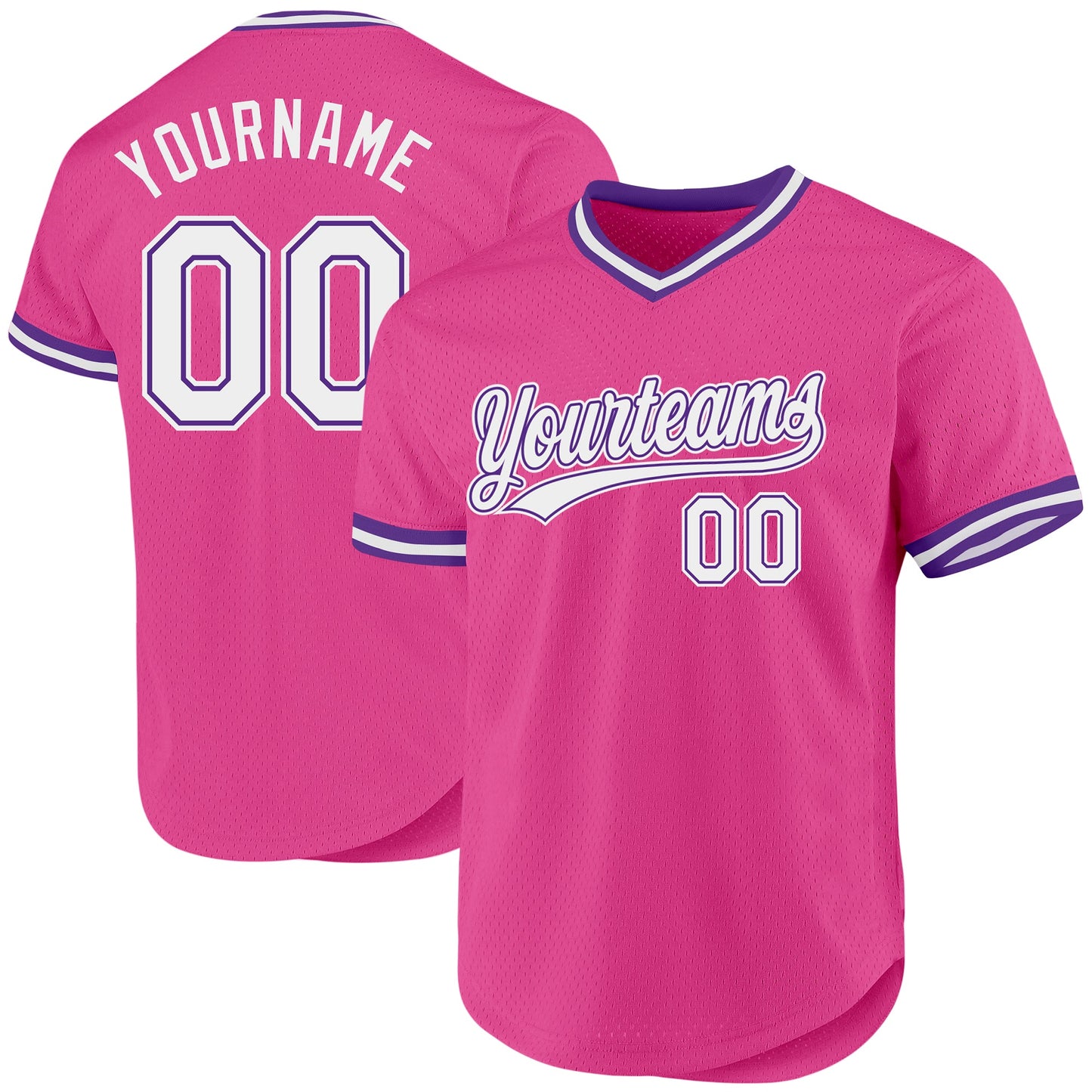 Custom Pink White-Purple Authentic Throwback Baseball Jersey - Main View
