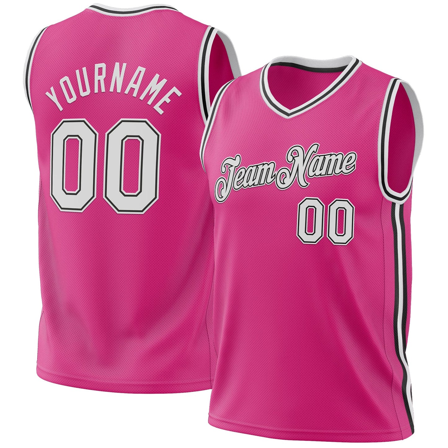 Custom Pink White-Black Authentic Throwback Basketball Jersey - Main View