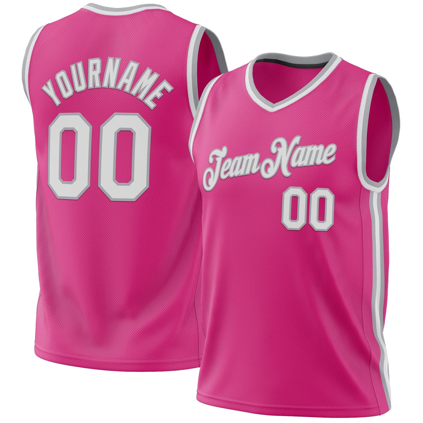 Custom Pink White-Gray Authentic Throwback Basketball Jersey - Main View