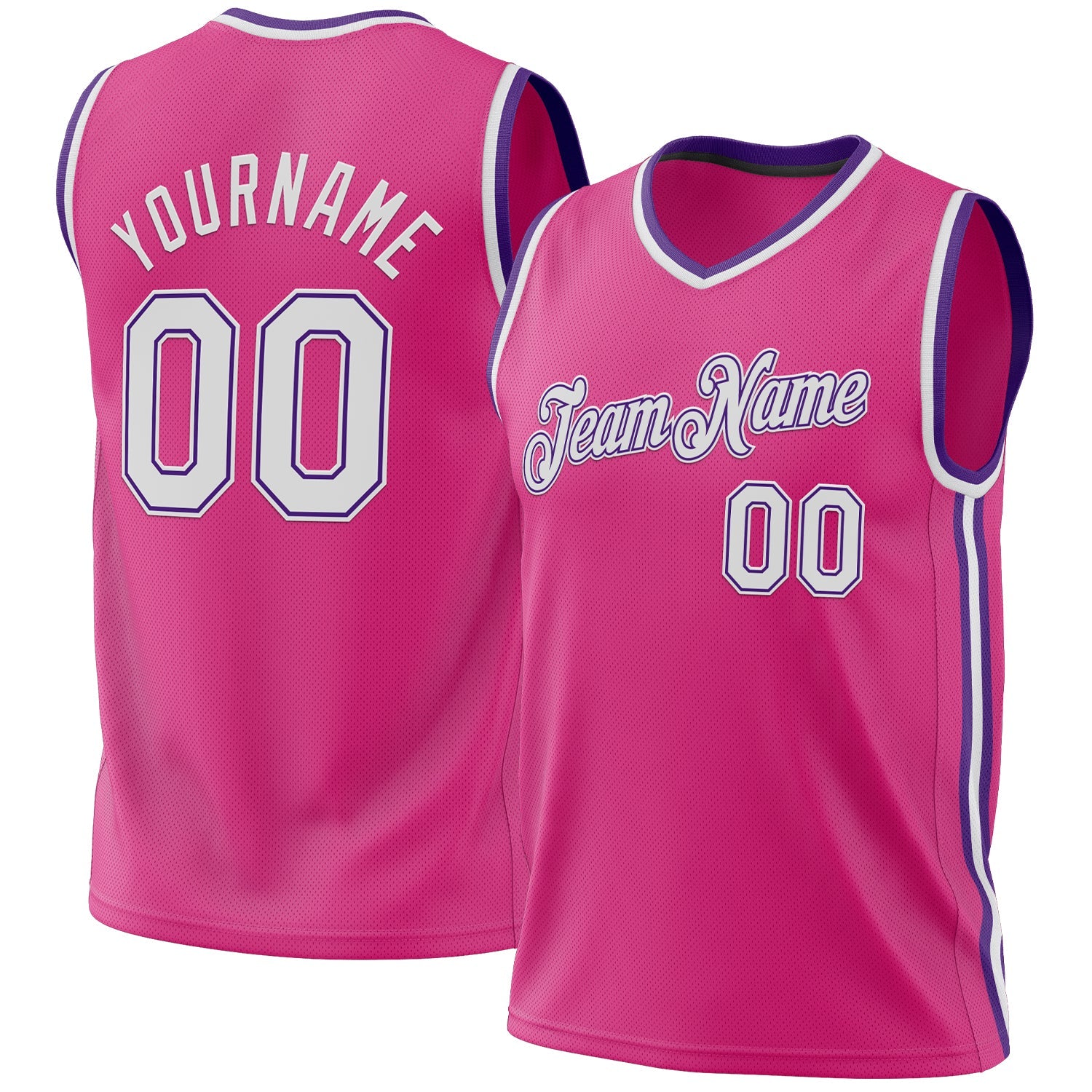 Custom Pink White-Purple Authentic Throwback Basketball Jersey - Main View