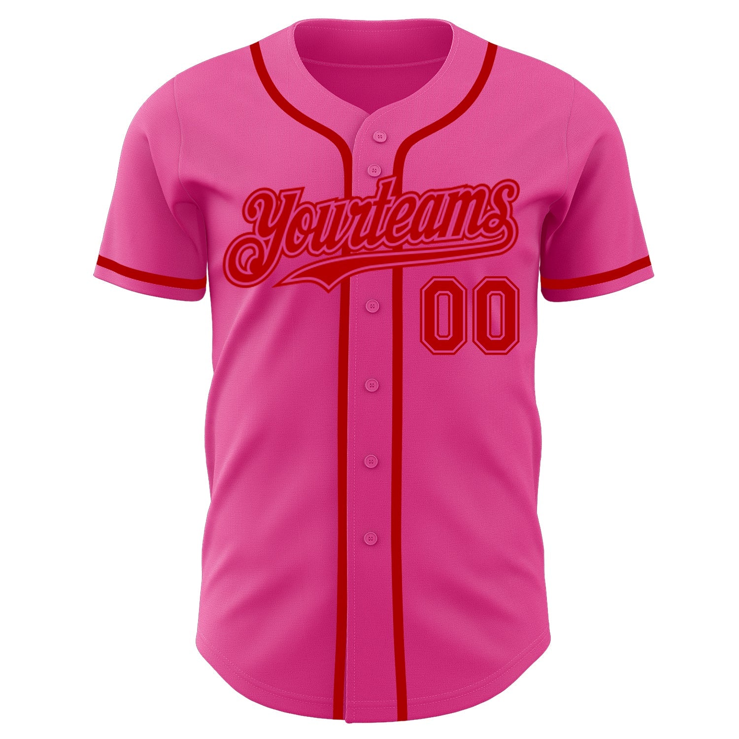 Custom Pink Red Authentic Baseball Jersey view 2