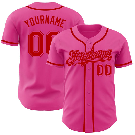 Custom Pink Red Authentic Baseball Jersey - Main View