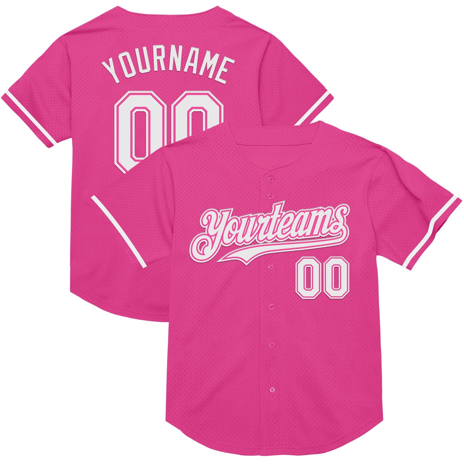 Custom Pink White Mesh Authentic Throwback Baseball Jersey - Main View