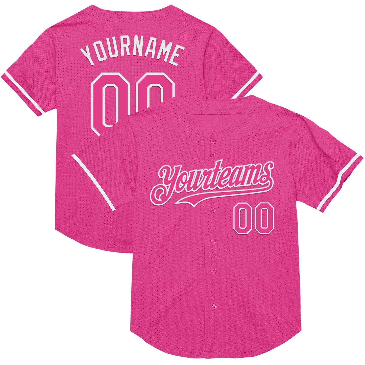 Custom Pink White Mesh Authentic Throwback Baseball Jersey - Main View