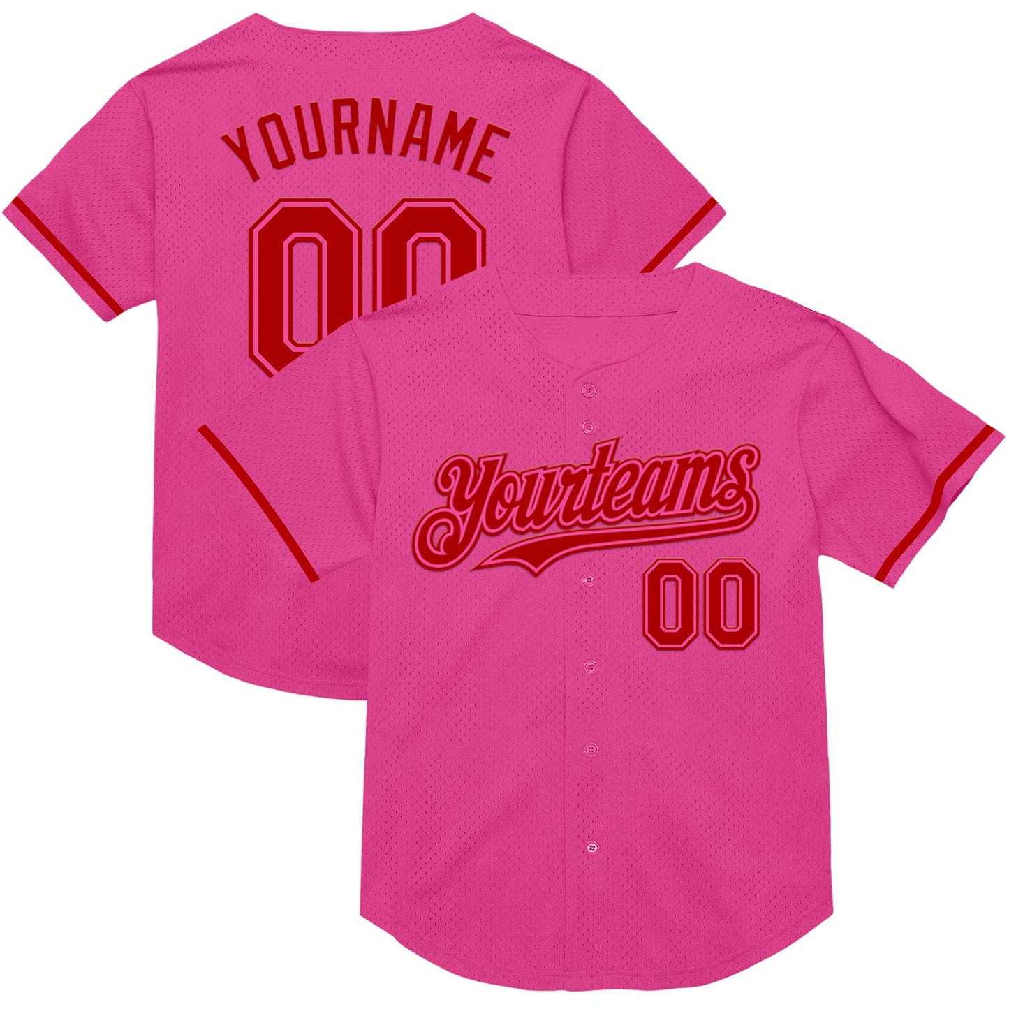 Custom Pink Red Mesh Authentic Throwback Baseball Jersey - Main View