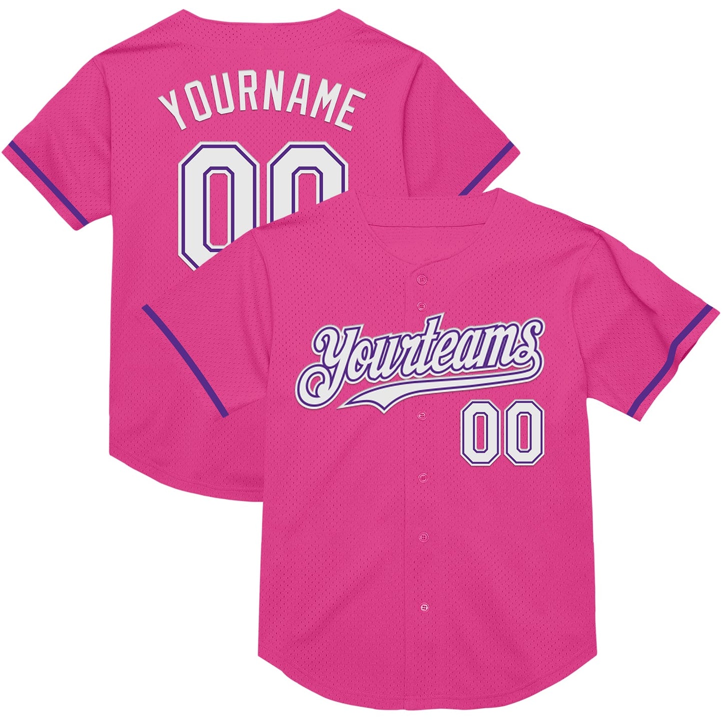 Custom Pink White-Purple Mesh Authentic Throwback Baseball Jersey - Main View