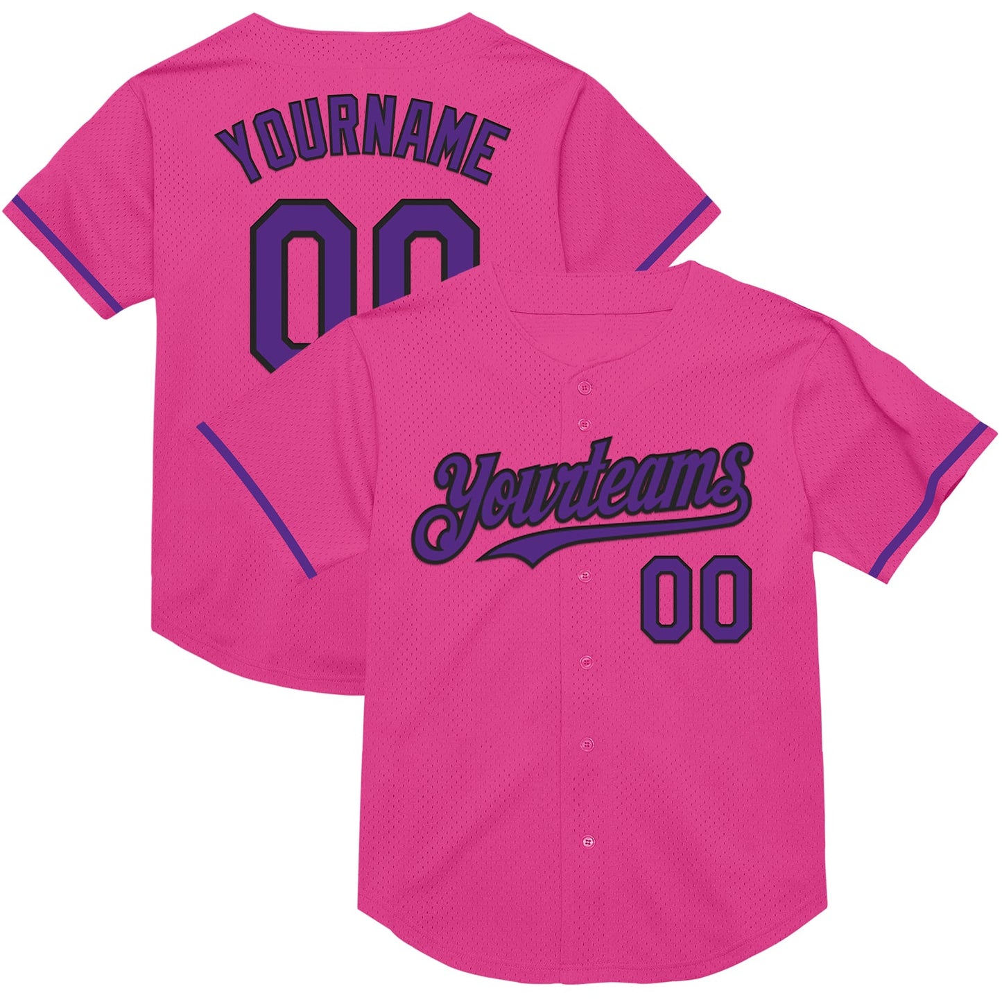 Custom Pink Purple-Black Mesh Authentic Throwback Baseball Jersey - Main View